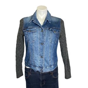 SILVER JEANS Denim Jean Jacket with Sweater Sleeves Button Blue Gray Large